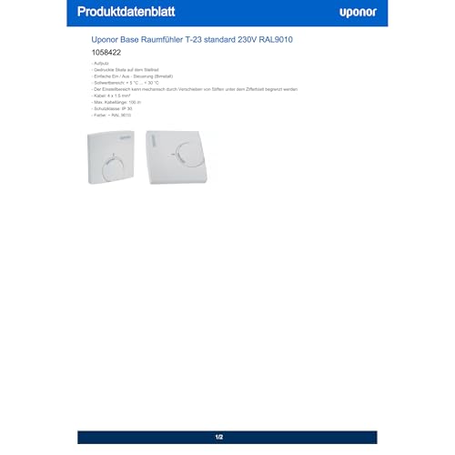 Uponor T-23 mit Leiter Wired 230V Raumthermostat Sensor Raumsteuerung 1058422