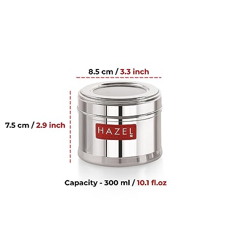 Image of HAZEL Masala Box For Kitchen With Airtight Lid | 300 Ml Stainless Steel Top See Through Storage Containers For Kitchen Air Tight, Set Of 2, Silver