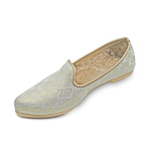 Chandrakala Punjabi Jutti for Men’s Shoes Wedding Khussa Traditional Handmade Ethnic Loafers, 8.5,Off White (MF107OFF10)