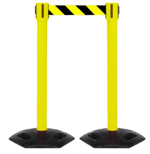 Flexibarrier 2-Stück-Set Personenleitsystem Absperrständer -Safety- 5m Gurtlänge, Absperrständer, Absperrband, Absperrpfosten (Gelb/Schwarz)