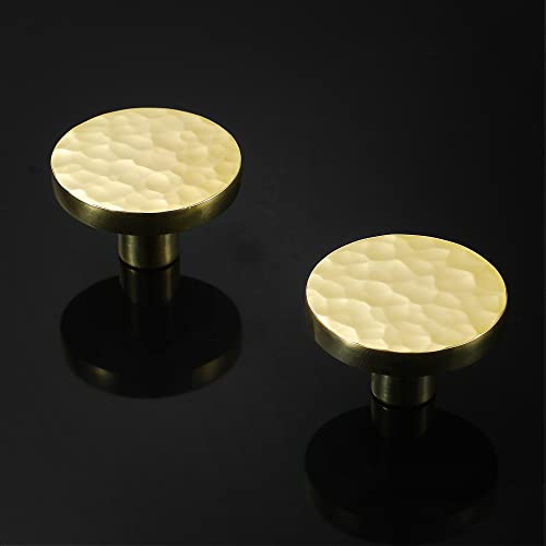 Koppalive 5-Pack Modern Gold Cabinet Knobs, Hammered Solid Brass Drawer Knobs, Round Dresser Drawer Pulls And Handles, Kitchen Cabinet Hardware, Diameter 1-3/16 Inch #TOP4