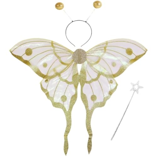Zghhc Alas De Hada con Diadema Y Varita De Estrella, Conjunto De Princesa Elfa con Alas De Hada para Mujer, Fiesta De Cosplay De Halloween