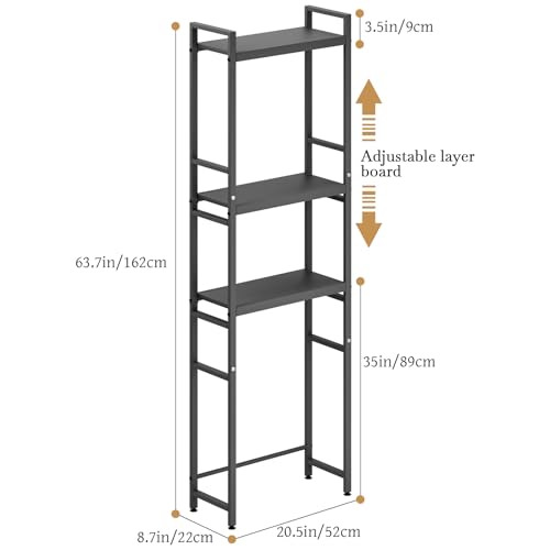 Image of 1 Set Over The Toilet Storage, 3-Tier Bathroom Laundry Storage Rack Space-Saving Organizer Household Supplies (Black-S)