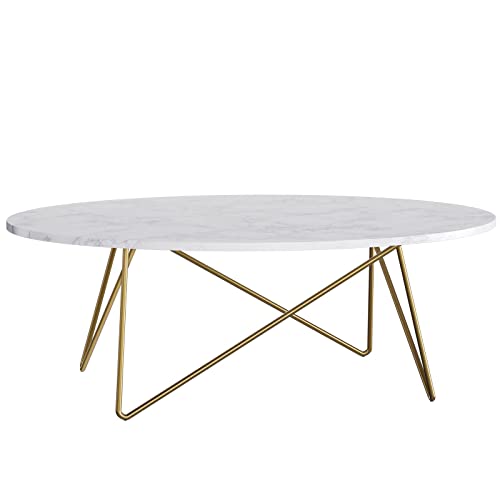 FirFurd Couchtisch Marmor Optik Beistelltisch Gold Sofatisch Oval Kaffeetisch für Wohnzimmer Schlafzimmer 120x60x41 cm Cover
