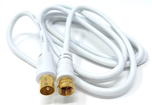 DRUT 2m RF TV Aerial Male to F Type Connector Male Plug Coaxial Coax Cable, Lead, 75 Ohm, 3C-2V 6.5ft White Gold Connectors - Image 3