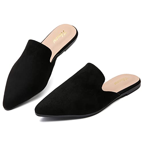 Image of Tilocow Women's Pointed Toe Flat Mules Backless Slip On Loafers