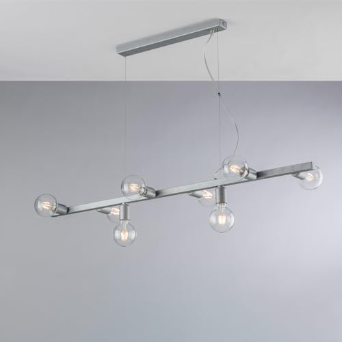 Lustre argent et blanc Fabian suspension 8 lampes design épuré L121