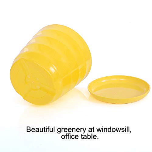 Sourcingmap Plastic Planters Indoor Flower Pot with Tray Mini Plastic Flower Seedlings Pot Garden Plant Pot Home Decoration Flower Pot 13cm Dia Yellow - Image 3