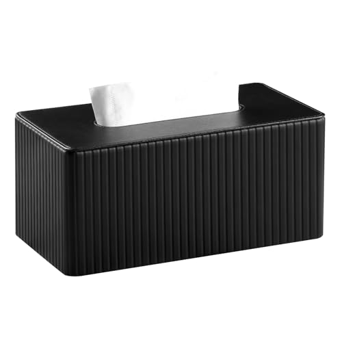 MEIBOOCH PU Leather Tissue Box Cover for up to 3.9" High Boxes, Rectangle Tissue Box Holder for Bathroom Bedroom Living Room Office (Black) by MEIBOOCH - Used condition - US$17.61
