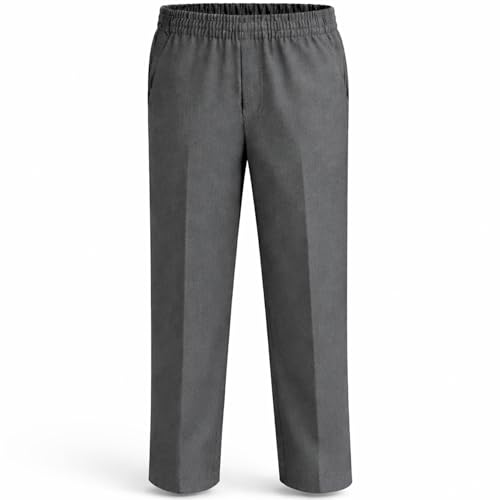 Boys Plus Size School Trousers Full Elastic Waist Pull-On Sturdy Fit Eco School Uniform Trousers Age 417 Grey Black Navy (UK Age 11 Years 12 Years Plus Grey)