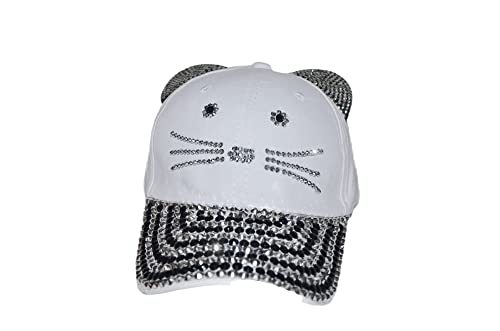 Popfizzy White Cat Ear Hat Bling Baseball Hat With Ears, Cat Ears Hat, Cat Baseball Cap With Cat Ears For Girls, Kitties Hat, Fancy Snapback Cat Ballcap #TOP6