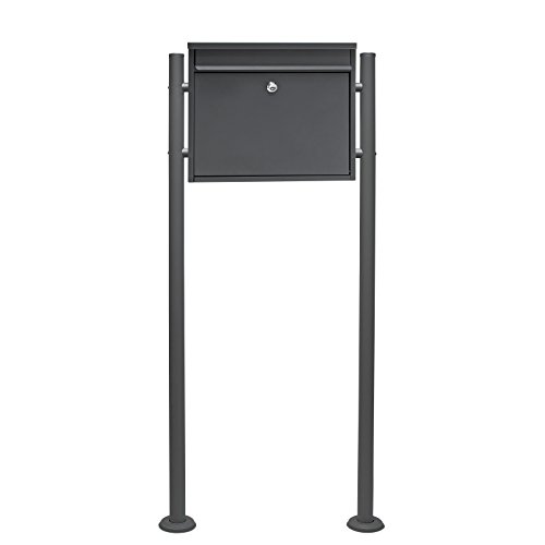 Wiltec Kit Boîte aux Lettres V13 avec Pied de Support, Verrouillable Couleur antrahcite, Acier galvanisé, 360 x 105 x 315 mm, en Acier INOX, avec Fente et...