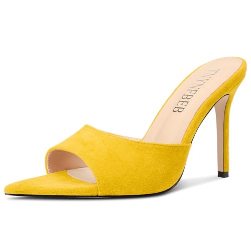 Image of TNYNFBEB Womens Stiletto High Heel Pointed Open Toe Sandals Mules Shoes Slingback Slip-on Prom Party Dress Summer 3.9 Inches Heels