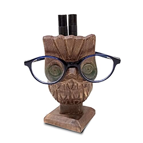 Store Indya Wooden Owl Spectacle Eyeglass Sunglasses Holder With Pen Holder Hand Carved From Mango Wood -4 X 4.25 X 6.5’’ (Lxwxh) Decorative Accessories For Home And Office #TOP1