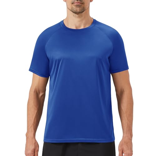 BOOJO Workout Mens Shirts - Casual Royal Blue Quick Dry Moisture Wicking T-Shirts Crew Neck Short Sleeve for Gym Athletic Running