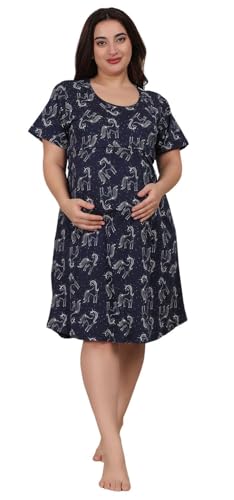 Image of Fabme Women's Above Knee Length Printed Pre and Post Pregnancy Pure Cotton Nursing Nightdress Nighty