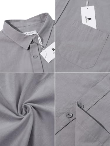 Image of JEKAOYI Mens Button Down Cotton Linen Shirts Casual Long Sleeve Beach Tops