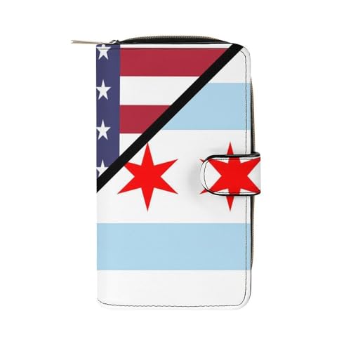 U.S. And Chicagos Flag Long Wallet for Women Men Purses Coin Pouch Credit Card Holder Organizer