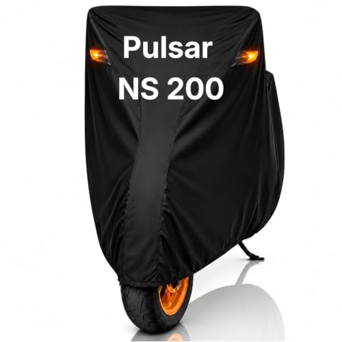 Image of Dhoom Bike Body Cover for Pulsar NS 200 Cover | 100% Waterproof, Dustproof & Scratch Resistant | Heavy Duty Two Wheeler with UV Protection, Heat Resistant | All Weather Outdoor Bike Cover (Black)
