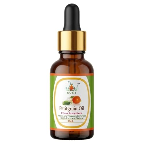 Image of KUNJ Petitgrain Essential Oil 10ml - Pure Steam Distilled Citrus aurantium Oil for Aromatherapy, Diffuser, Relaxation, Emotional Balance, Calm Mood, Stress Relief & Skin Care | 100% Natural