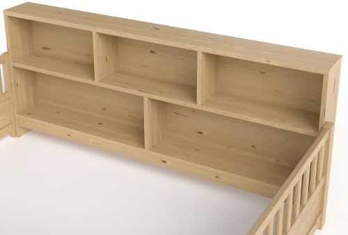 Full Size Montessori Floor Bed with Bookcase, Wooden Floor Bed with High Fence and Storage Shelves, Montessori Beds Frame for Kids Girls Boys, Easy Assemble, Natural