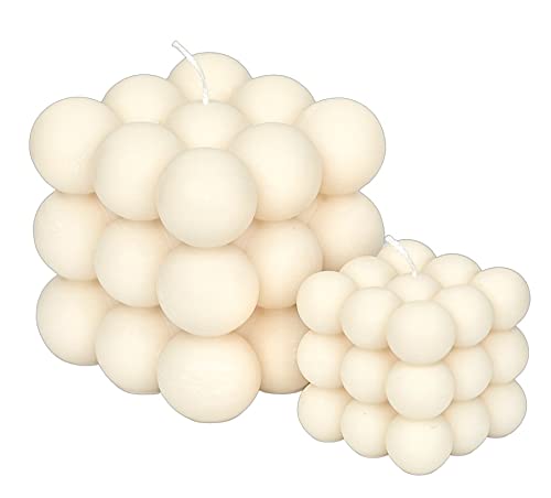 Macrime Bubble Kerze Groß Creme | 10x10x10cm Handmade Deko Kerze | Nachhaltige Duftkerzeaus aus veganem Rapswachs