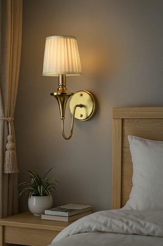 Image of Premium Brass Finish Single Transitional Wall Lamp (with Bulb) Lamp for Bedroom, Living Room, Restaurants, Dining, Coffee Shop, Home Decor
