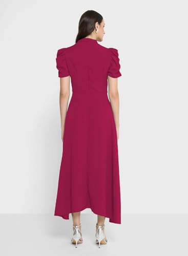 Image of Sugathari Women Women's V-Neck Maxi Dress, A-Line Style, Puff Sleeves, Cinched Waist 246