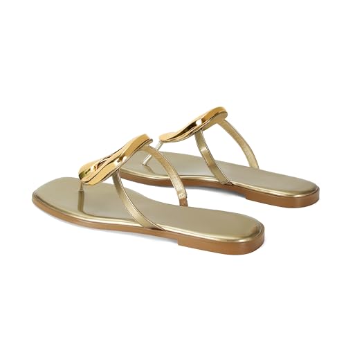 Image of Wnshonzy Flip-Flops for Women Thong Sandals Flat Slip on Slides Beach Comfort Open Square Toe Ladies Slipper Dressy Metal Hardware Decoration Summer Shoes Casual Fashion