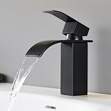 CECIPA Rubinetto Bagno Lavabo Nero a Cascata, Miscelatore Lavabo Bagno, Miscelatore per Bagno in Ottone e Acciaio Inox, altezza del beccuccio 85 mm
