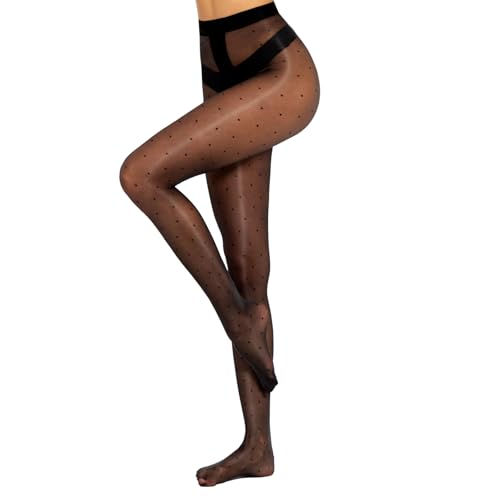 Women's Sheer Polka Dot Tights Oil Shiny Pantyhose 20 Denier Patterned Stockings High Waist Pantyhose with Dots
