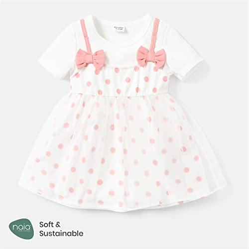 Baby Girls Clothes Infant Girl Pink Polka Dot Dress Bow Tulle Dress One-Pieces Short Sleeved Dress #TOP1
