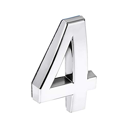 Numéro 4 de maison autocollant argenté 10 cm uxcell pour boîte aux lettres et adresse