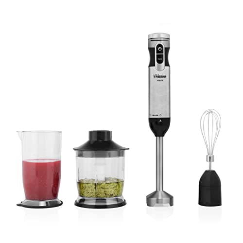 Miniatura 2 de Tristar MX-4829 - Set de batidora, con batidor, picadora y vaso medidor de 700 ml con tapa, Varilla de acero inoxidable, Función turbo, Motor de 1000 W DC, Negro y plateado