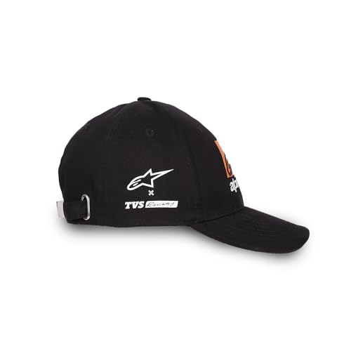 Image of TVS Racing x Alpinestars Cap � 100% Cotton Twill, Breathable & Skin-Friendly Fabric, 6-Panel Design, Adjustable Metal Buckle Closure, Flexible Peak for Sunshade, and Embroidered Branding