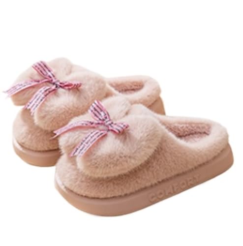 ZQW Women's Cute Bow Slippers Aesthetic Elegant Warm Plush Fuzzy Fluffy Slides Non-Slip Platform Shoes Indoor Outdoor