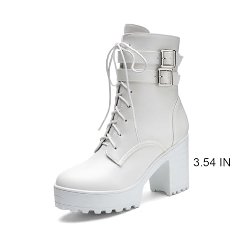 Image of FOREADA Goth Platform Heel Combat Boots Women Pearl Lace Victorian Booties
