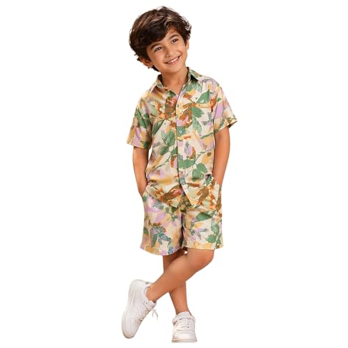 Image of superminis Boys Coordinated Set With Printed Rayon /Cotton Shirt and Shorts