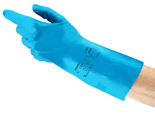 Ansell AlphaTec 37-210 Guantes de Trabajo de Nitrilo, Resistentes a Productos Químicos, Sector Industrial, Guantes Reutilizables, Azul, Talla XL (12 Pares)