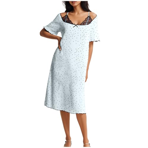 Chemise de nuit à pois douce et romantique avec robe de nuit décontractée en dentelle d'été