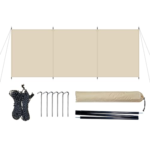 Camping Windbreak, Versatile Wind Blocker Light Waterproof Oxford Cloth Garden Stove Windscreen, Outdoor Windshield Shelter for Beach Privacy Protects and BBQ Picnic, 13.8x4.6ft, Khaki