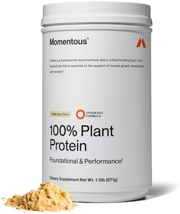 Momentous Vegan Protein Powder - 20 g Plant-Based Protein - NSF Certified, Gluten-Free, Non-GMO, 22 Servings for Essential Everyday Use, Vanilla Spice