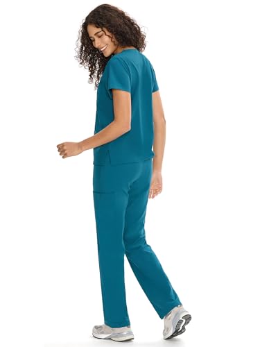 COZYFIT Scrubs for Women Set Medical Uniform - V-Neck Top & Straight Leg Pants with 9 Pockets, Unisex Workwear COZY SCRUBS
