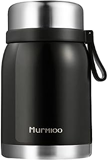 Murmioo Food Flasks for Hot FoodStainless Steel Vacuum Insulated Soup Container,Leak Proof Lunch BoxThermal Food Jar with Spoon for School Picnic Travel (24OZ/700ML) black