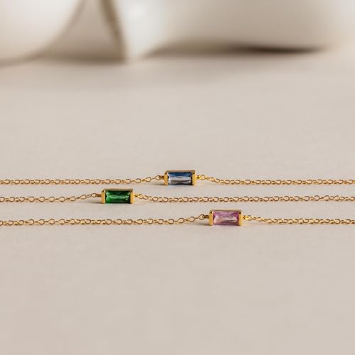 CAITLYNMINIMALIST 18K Gold Plated Sterling Silver Birthstone Dainty Baguette CZ Gemstone Chain Bracelet Gift for Women3