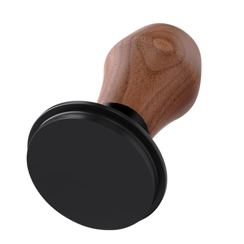 Image of Normcore Espresso Tamper 51mm, V4.1 Spring Loaded Coffee Tamper with Click Feedback, Titanium PVD Flat Base, Walnut Handle, Silicone Stand, Barista Tool for 51mm Portafilter