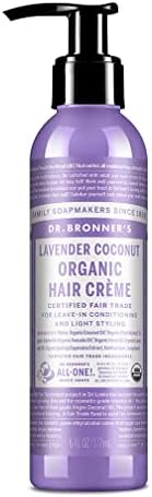 Dr. Bronner's - Organic Hair Crème (Lavender Coconut, 6 Ounce) - Leave-In Conditioner and Styling Cream, Made with Organic Oils, Hair Cream Supports Shine and Strength, Nourishes Scalp, Non-GMO