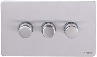 Schneider Electric Ultimate Screwless Flat Plate - Single Rotary 2 Way Dimmer Light Switch, Main & Low Voltage, 400W/VA, GU6412CSS, Stainless Steel