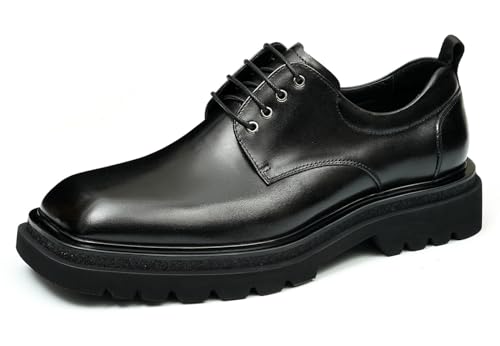 Santimon Mens Oxfords Formal Dress Shoes - Fashion Genunie Leather Square Toe Suit Shoes for Tuxedo Wedding & Causal Business