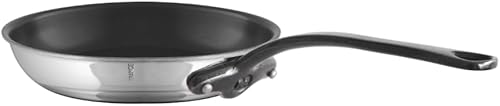 Mauviel M'Cook CI - Sartén redonda antiadherente de acero inoxidable pulido de 5 capas con mango de acero inoxidable fundido, 10.2 pulgadas,